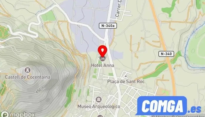 mapa de Hotel Anna Hotel, Alojamiento con servicio en Cocentaina