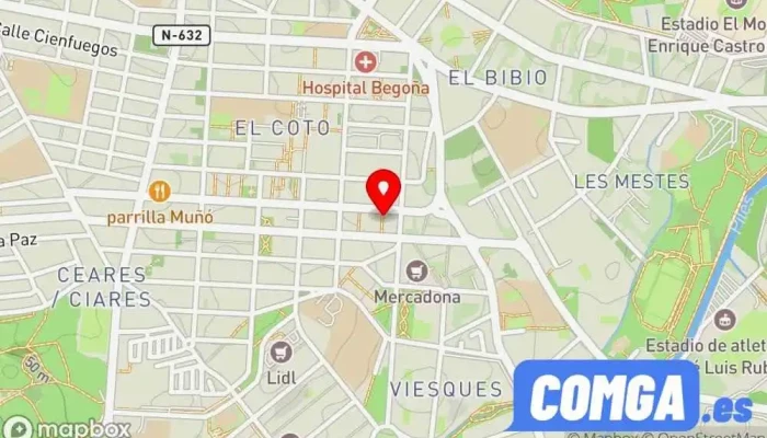 mapa de Multiservicios Llave Maestra. Cerrajero Urgente. Contratista general, Reformas de baños, Tienda de persianas, Servicio de limpieza doméstica, Cerrajero, Fontanero, Reformas en Gijón